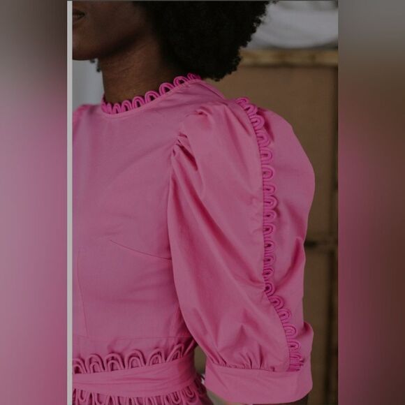 Celia B Azucena Dress Cotton Pink Sundress Flowy Size Small Belted - Picture 5 of 12